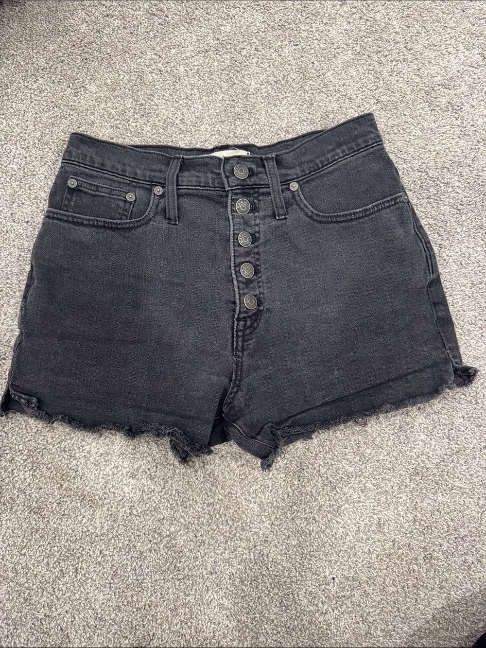 Madewell Black High-Rise Button Fly Denim Shorts | Size 27 | Raw Hem - Picture 1 of 5